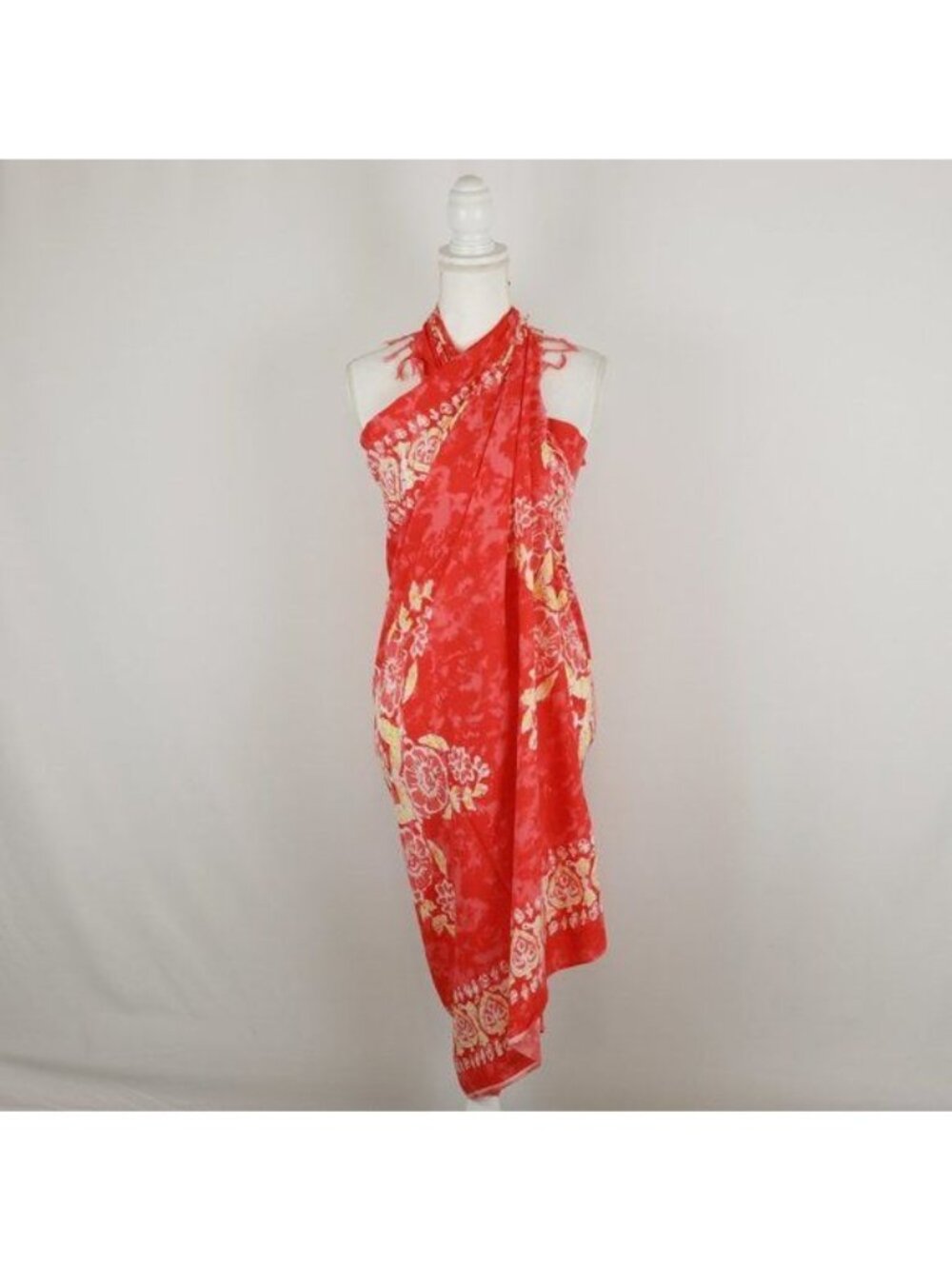 Unbranded Women's One Size Orange White Tropical Floral Fringed Sarong Coverup